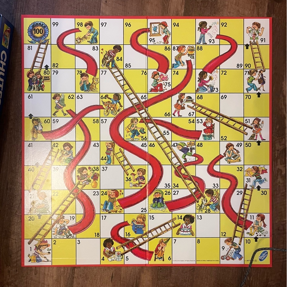 Hasbro Retro Series Chutes and Ladders Game - Blue and Green - Picture 2 of 4